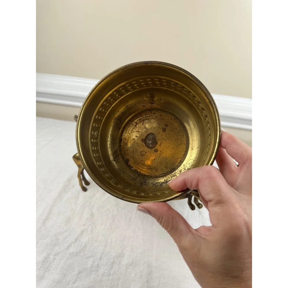 Vintage Brass 3 Stag Deer Reindeer Pillar Candle Holder 10.5in w Cabincore Boho